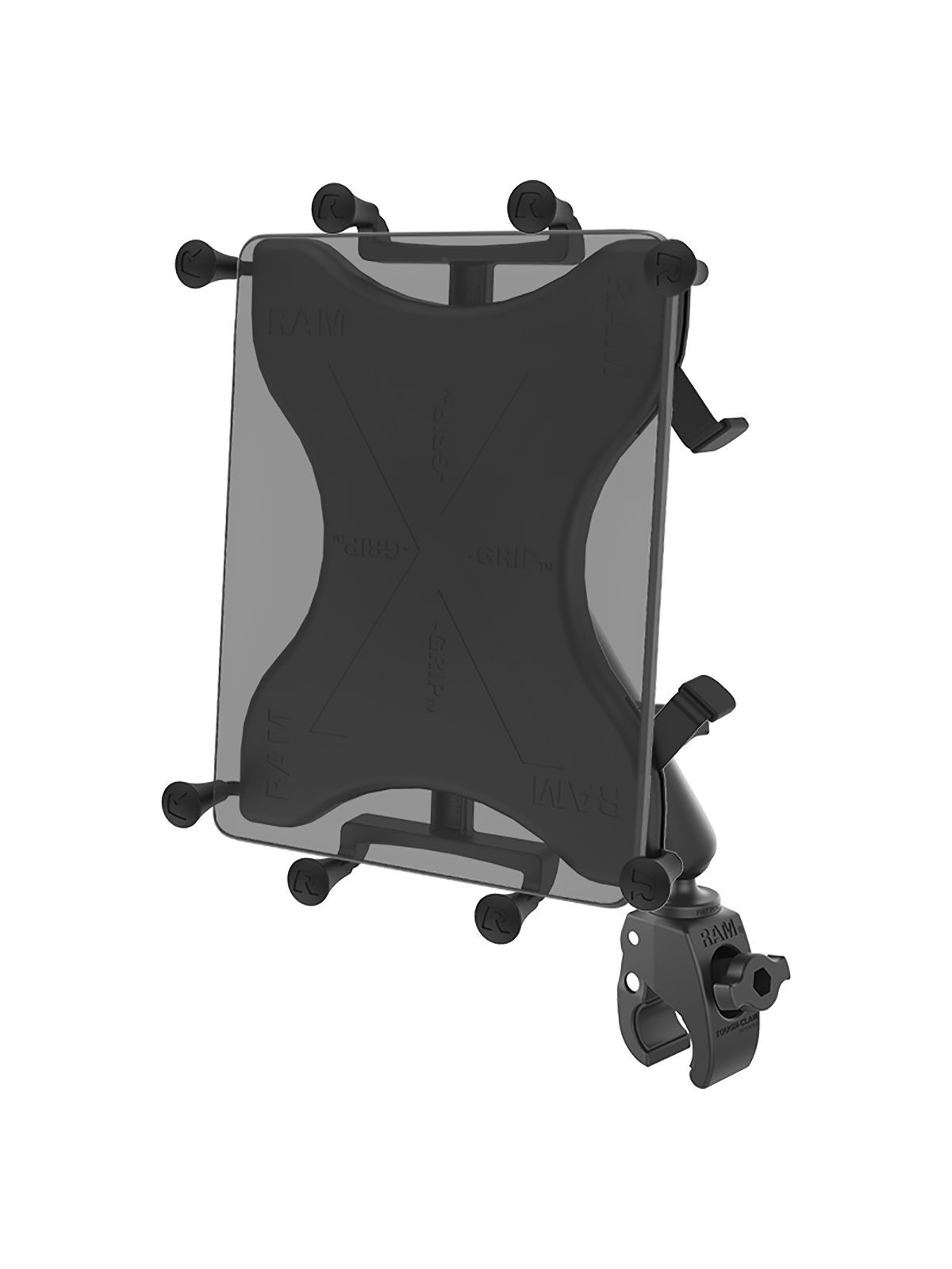 RAM Mounts X-Grip Klemm-Halterung für 9-11 Zoll Tablets - Roto-View Adapter (Drehbar) - Langer Verbindungsarm - Tough-Claw Klein (Durchmesser 15,87 mm bis 28,95 mm) - B-Kugel (1 Zoll)