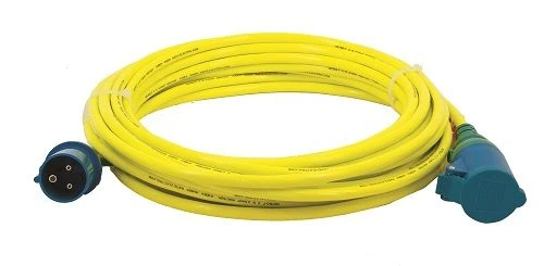 CEE-CEE extension power cable, 15 m, 16 A, IP44, H07BQ-F 3G, 2,50 mm² PUR