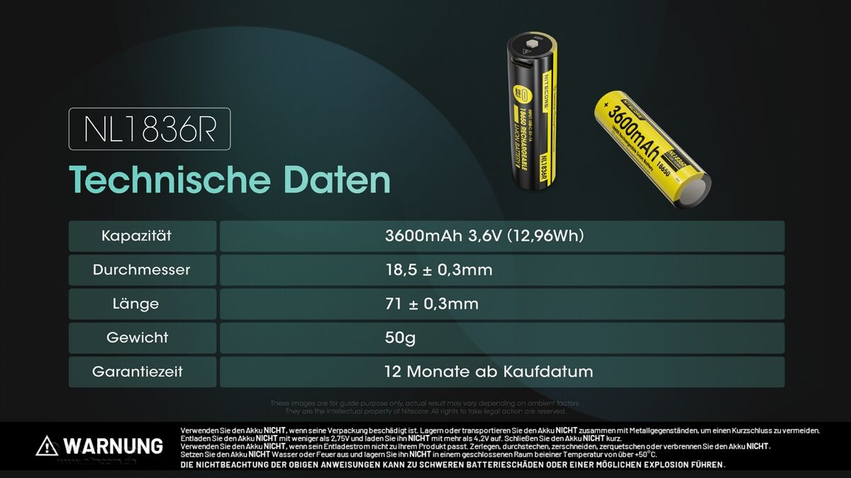 Nitecore Li-Ion Akku Typ 18650 - 3600mAh - NL1836R