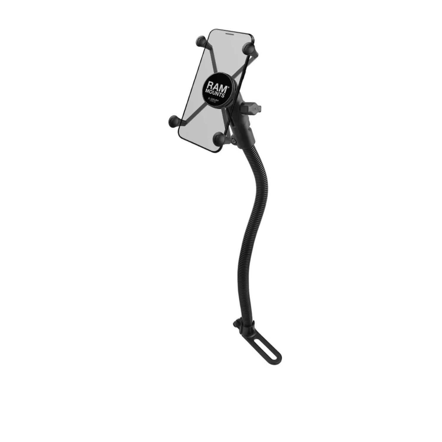 RAM Mounts X-Grip Schwanenhals-Halterung für Smartphones - Bis 114,3 mm Breite - 18 Zoll Aluminium Schwanenhals - Pod-Basis (Fahrzeugsitz - Ohne Bohren) - B-Kugel (1 Zoll) - Schrauben-Set
