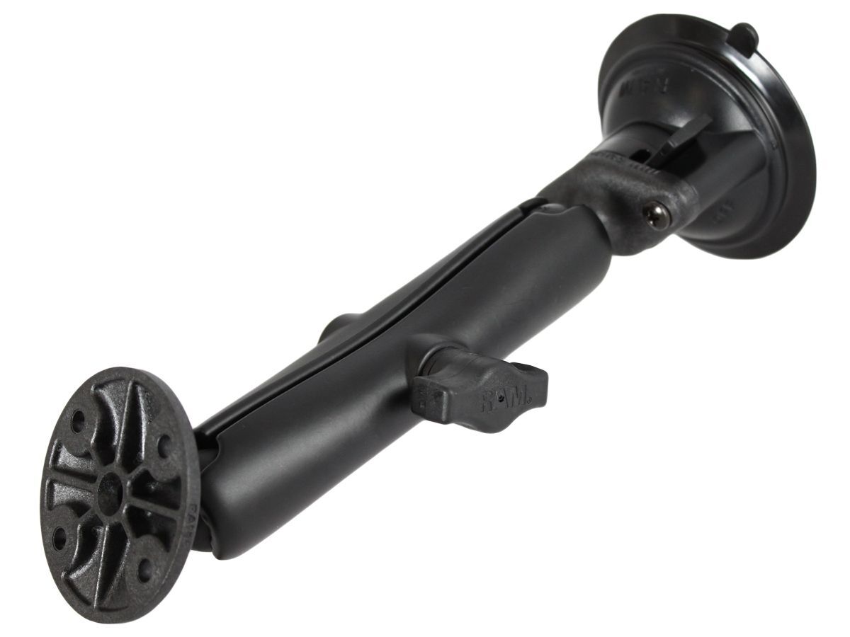 RAM Mounts Verbundstoff Saugfuss-Set mit runder Anbindung - langer Verbindungsarm (Aluminium), Diamond-Basisplatte (Trapez), runde Basisplatte, B-Kuge