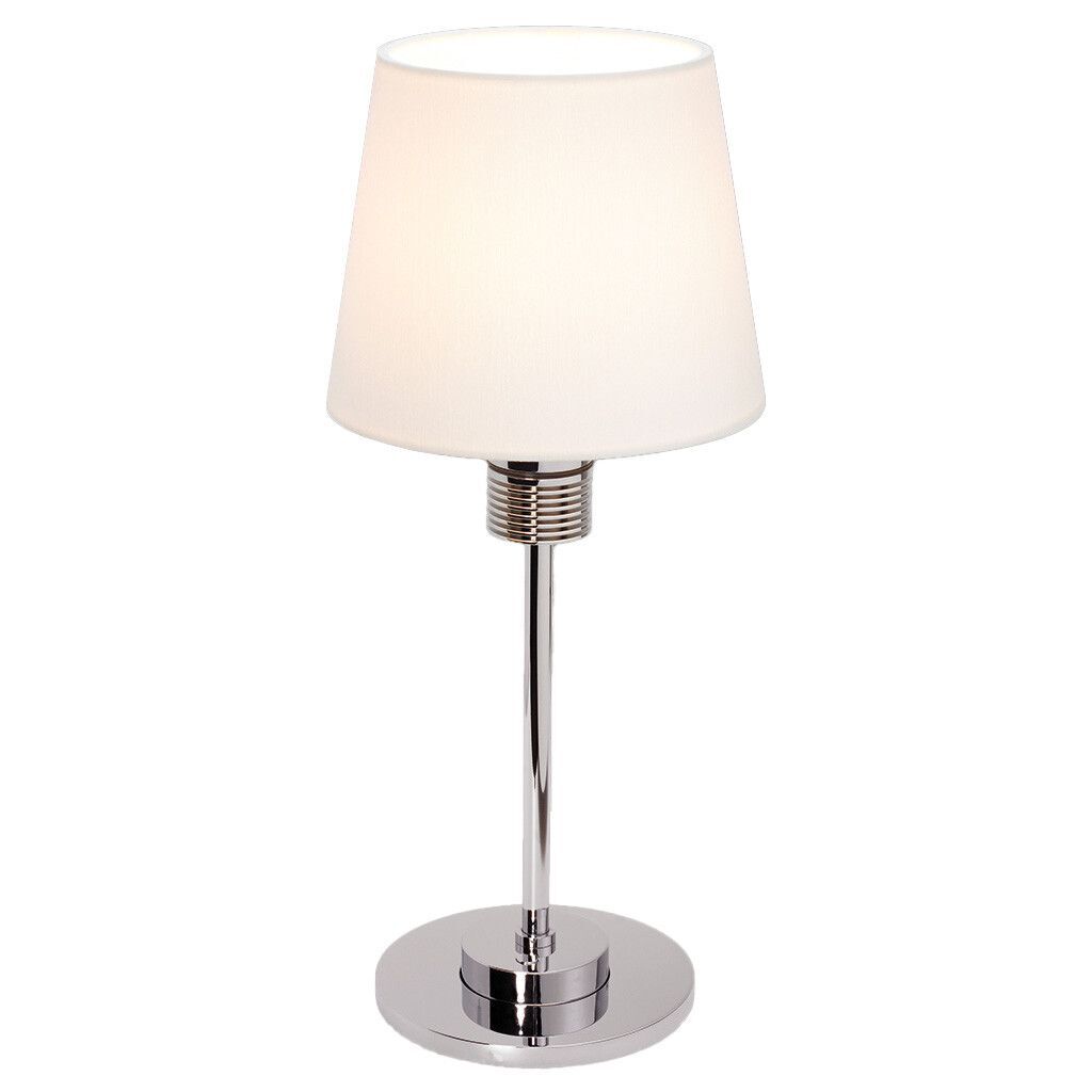 LED-Tischleuchte KATI table, chrom-glanz, warmweiß, Schirm rund weiß, 10-30V DC, max. 6W, mit Dimmer