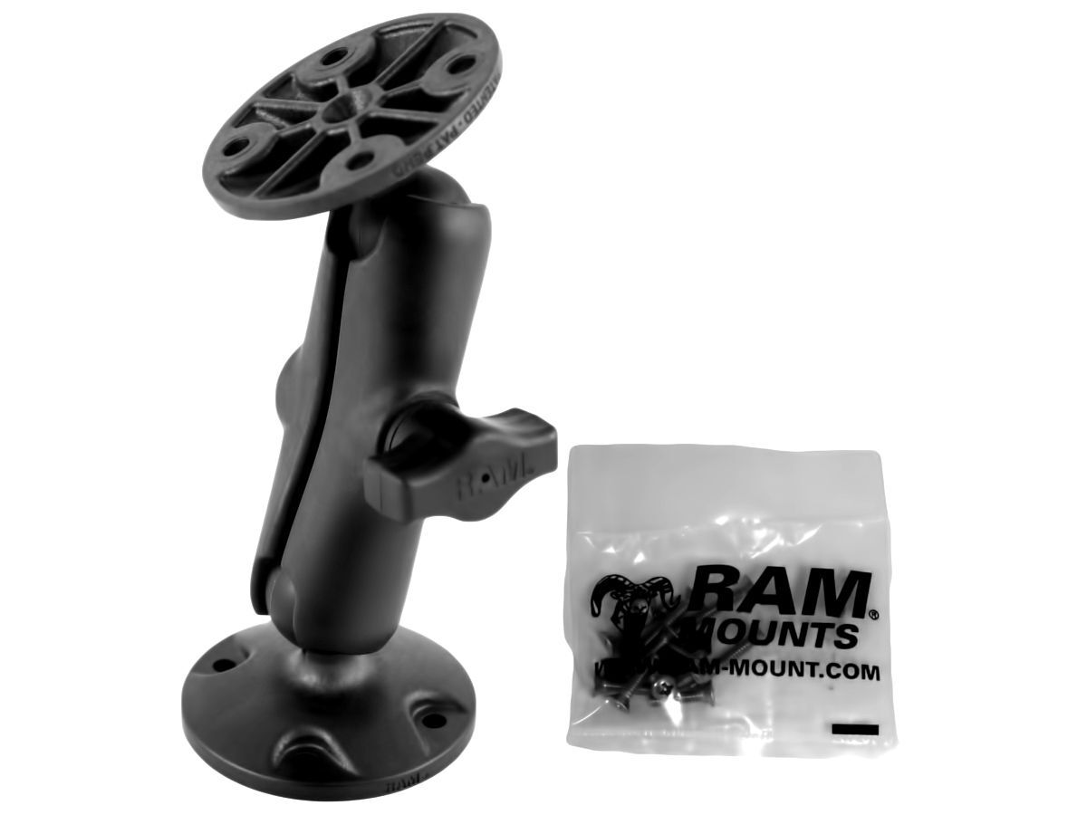 RAM Mounts Verbundstoff-Aufbau-Set für Garmin Echo 100/150 - 2x runde Basisplatte, mittlerer Verbindungsarm, B-Kugel (1 Zoll), im Polybeutel