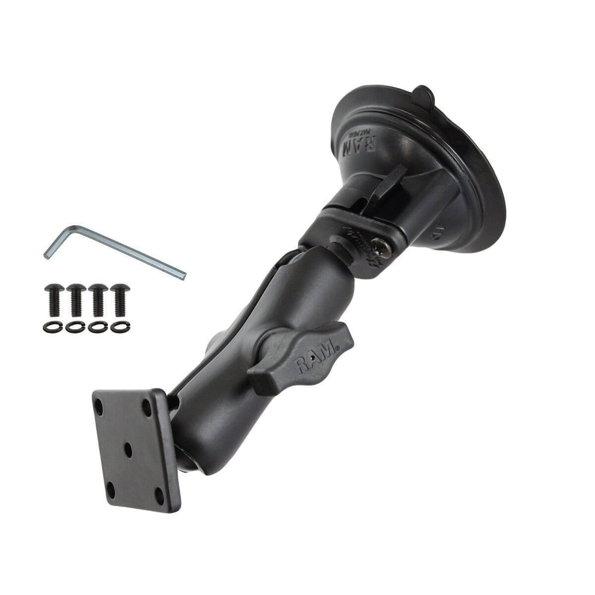 RAM Mounts Saugfuss-Set mit rechteckiger Anbindung - mittlerer Verbindungsarm, Diamond-Basisplatte (Trapez), rechteckige Basisplatte, Schrauben-Set, B