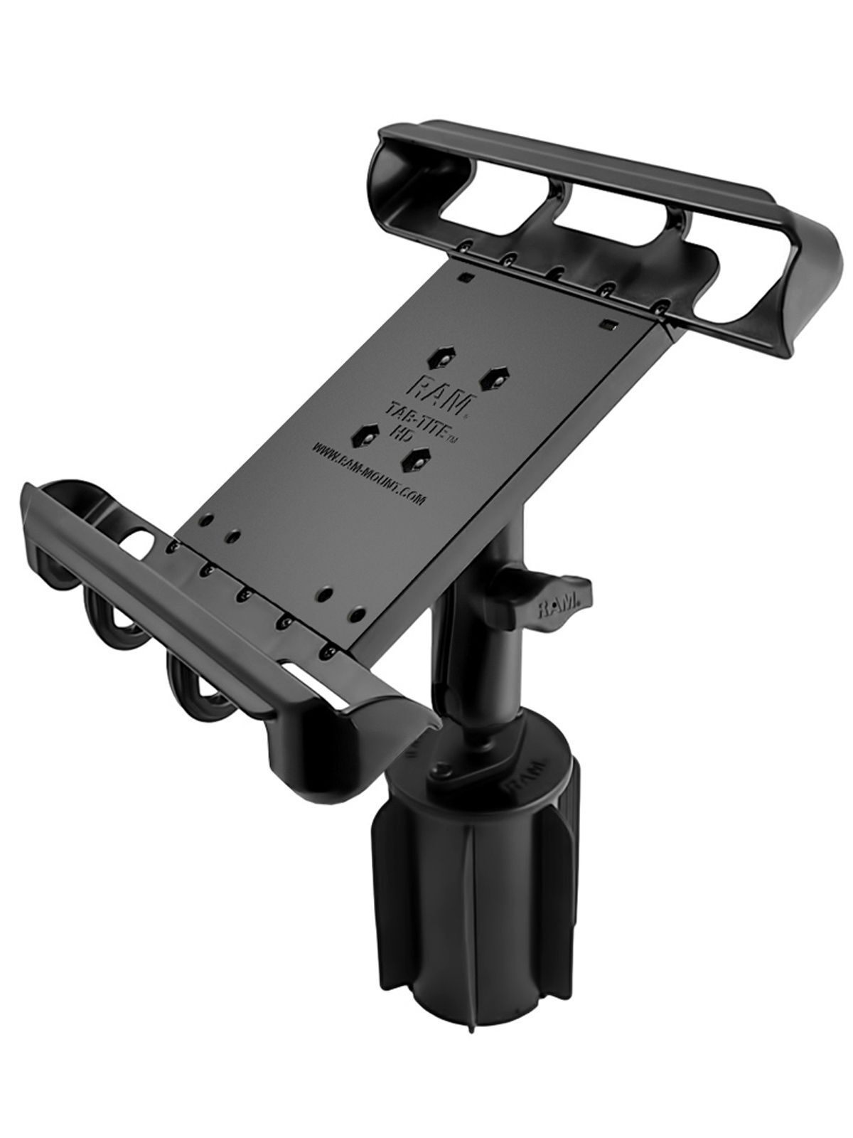 RAM Mounts RAM-A-CAN II Universal-Halterung für Tablets (10 Zoll) - für Fahrzeug-Getränkehalter, Basis mit Gummilippen, mittlerer Verbindungsarm, Halt