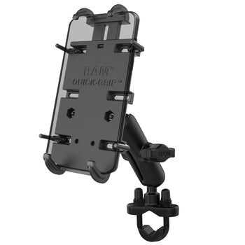 RAM Mounts Universal Lenker-/Rohr-Halterung - B-Kugel (1 Zoll), Schraub-Klemme, mittlerer Verbindungsarm, Universal Quick-Grip XL Halteschale