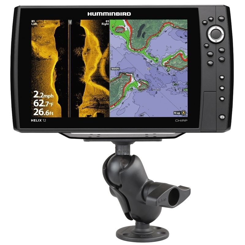 RAM Mounts Marine Aufbau-Set für Humminbird Helix 9/10/12 - runde Basisplatte (93,5 mm Durchmesser), kurzer Verbindungsarm, Adapterplatte (50,8 x 127