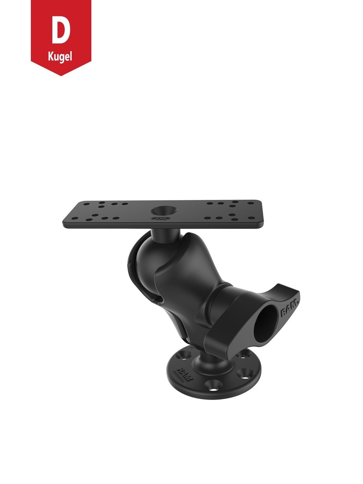 RAM  Mounts Marine Aufbau Set - 158,75x50,8 mm Basisplatte mit D-Kugel (2,25 Zoll), kurzer Verbindungsarm, runde Basisplatte mit 120° und 180° Lochras