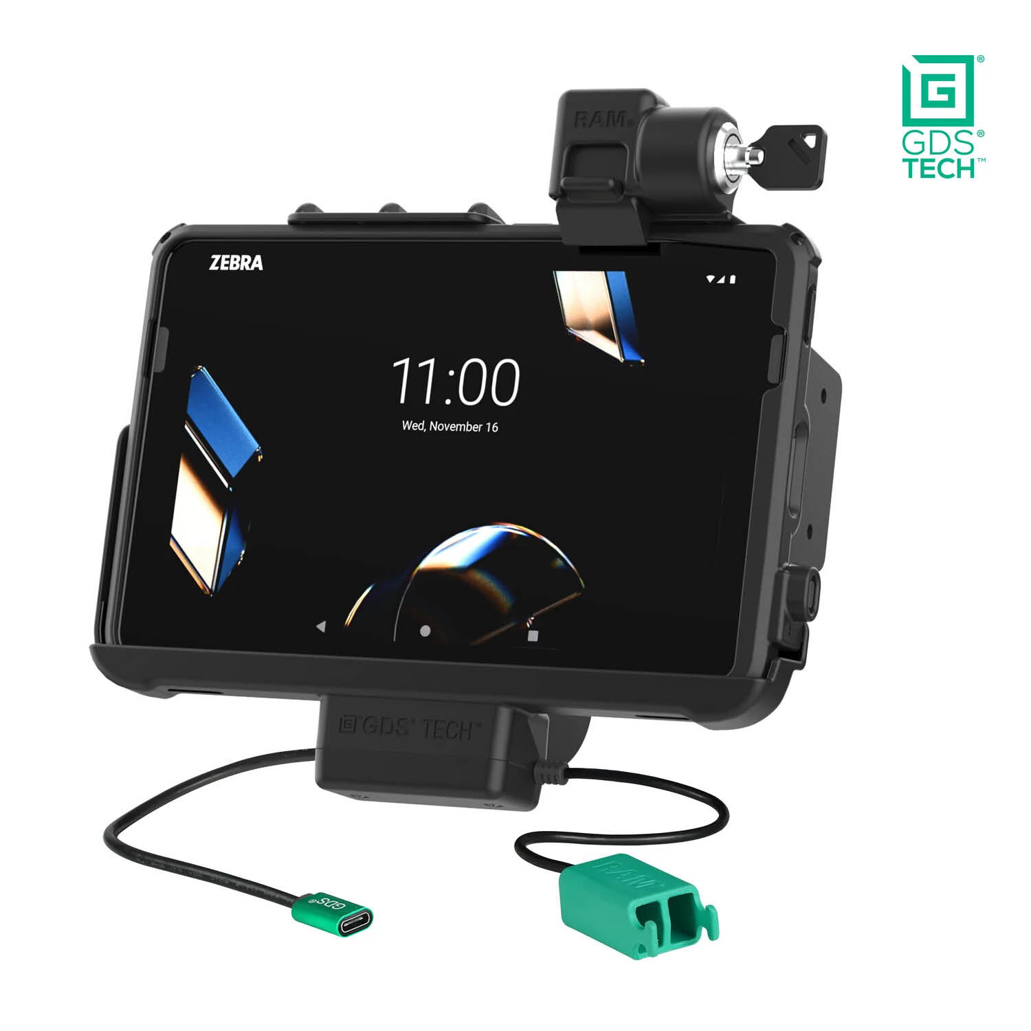 RAM Mounts GDS Form-Fit Halteschale (Schlüsselverriegelung) für Zebra ET40 & ET45 (10“) Tablets in IntelliSkin Schutzhülle - USB-C & Dual USB-A-Anschluss