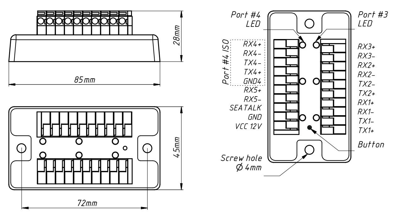 multiplexer_drawing Yacht Devices NMEA 0183 Multiplexer YDNM-02 Abmessungen