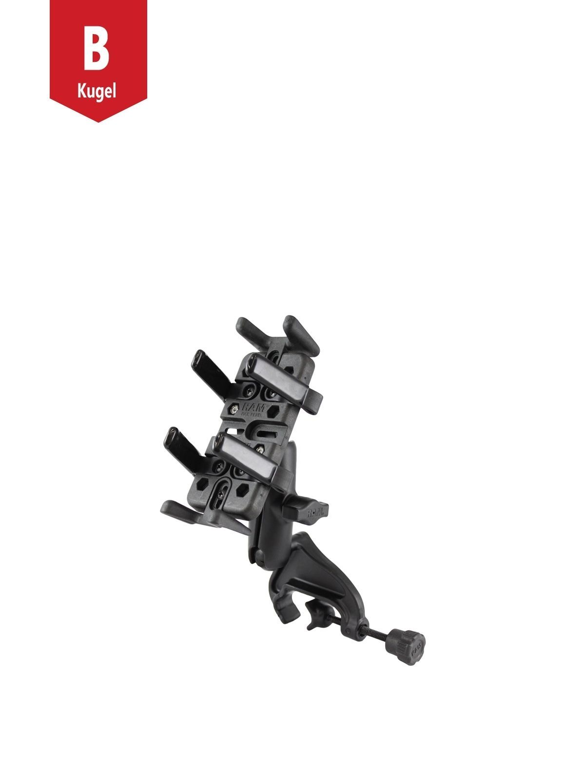 RAM Mounts Rohr-Halterung für elektronische Kleingeräte - B-Kugel (1 Zoll), mit Steuerhornklammer, Universal-Halteschale