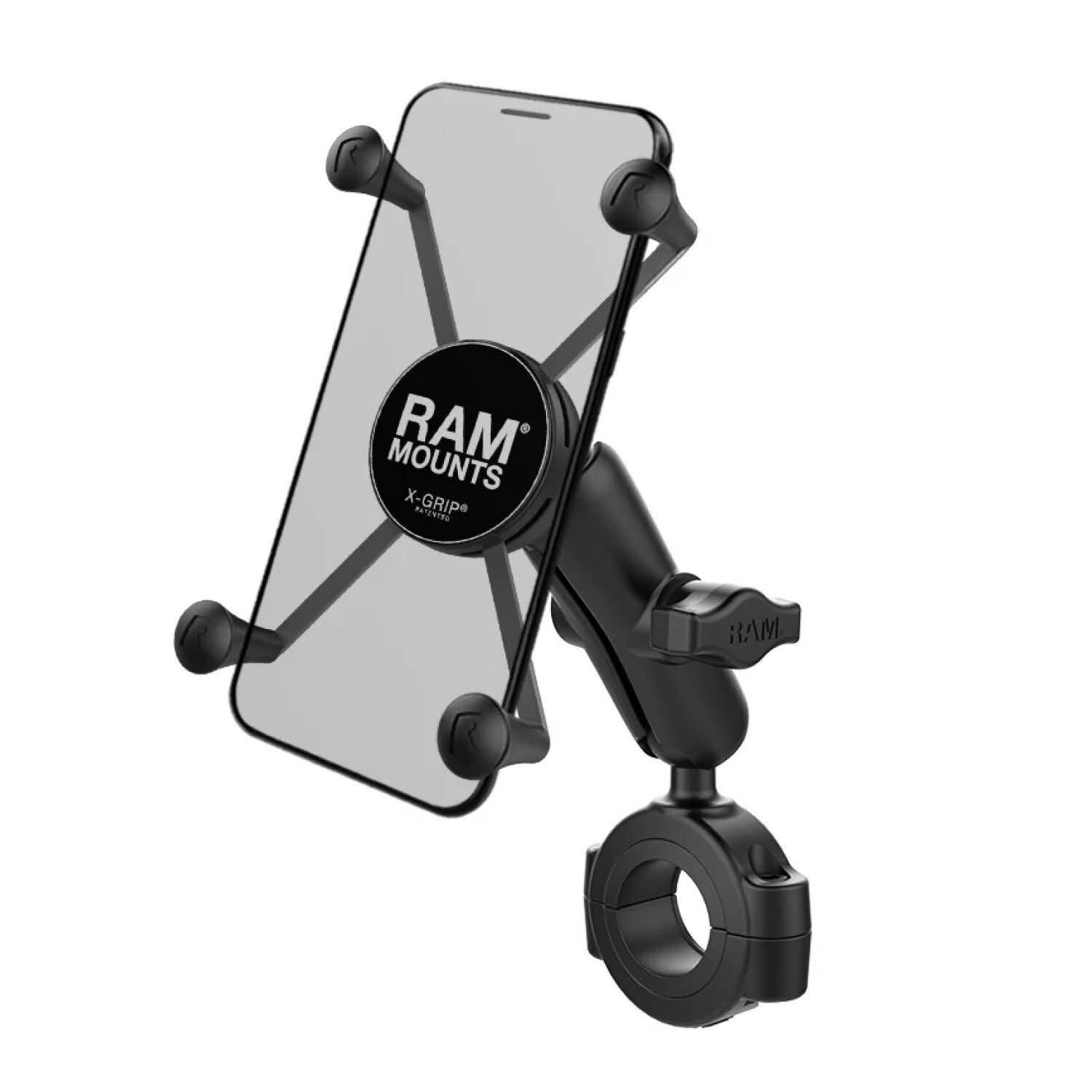 RAM Mounts X-Grip Motorrad-Halterung für Smartphones - Bis 114,3 mm Breite - Mittlerer Verbindungsarm - Große Torque Rohrschelle (Durchmesser 28,57 mm bis 38,1 mm) - B-Kugel (1 Zoll)