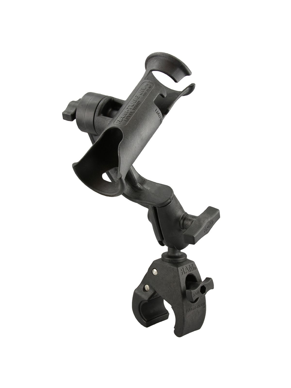 RAM Mounts Verbundstoff-Angelrutenhalter Tube Jr. mit Ratchet-Arm - C-Kugel (1,5 Zoll), Tough-Claw mittel (Durchmesser 25,4-40,6 mm)