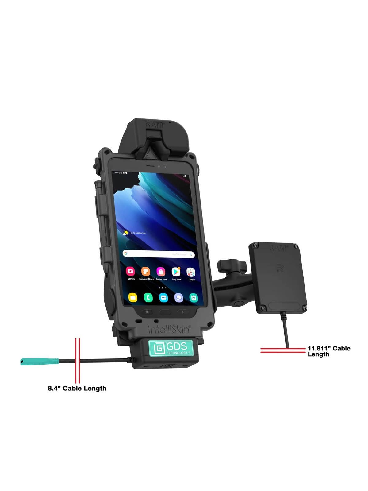 RAM Mounts GDS Tough-Dock Halteschale (Schnappverschluss) für Samsung Tab Active3 & Active5 in IntelliSkin Schutzhülle - NFC-Repeater - USB-C-Anschluss