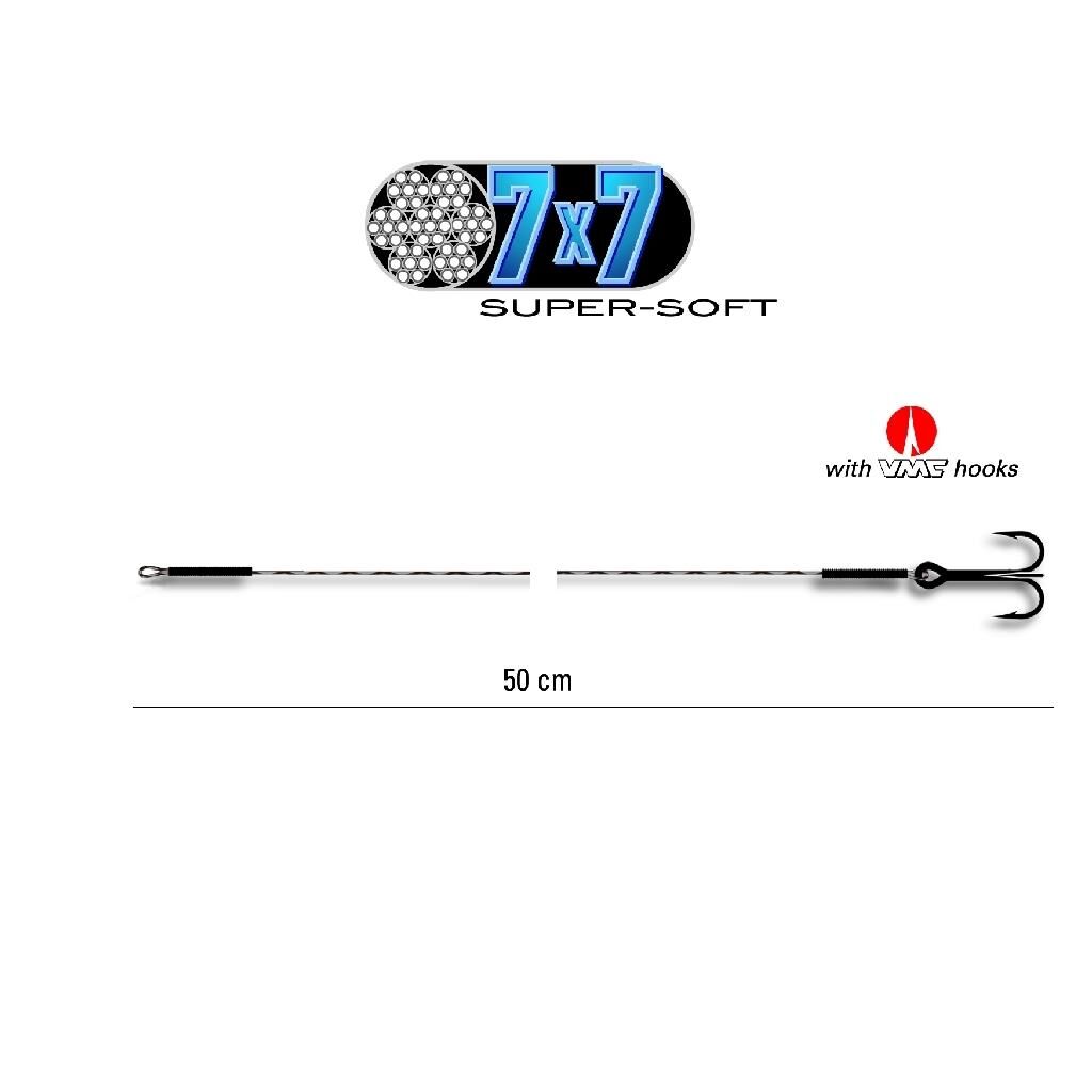 Jenzi Powerflex 7x7 Super-Soft-Stahlvorfach mit Drilling, Haken 2/0, 15 Kg,  Länge 50 cm