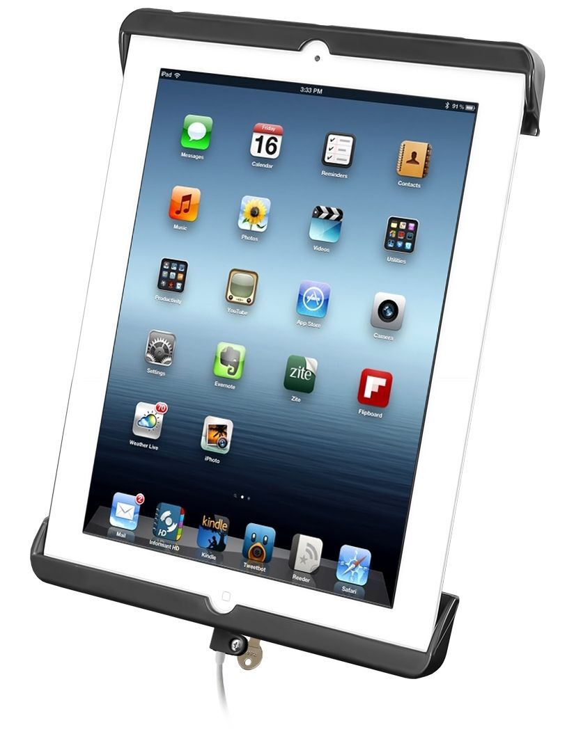 RAM Mounts Tab-Lock (abschließbar) Universal Halteschale für Apple iPad 4 mit Lightning-Connector (ohne Schutzhülle) - AMPS-Aufnahme, Schrauben-Set
