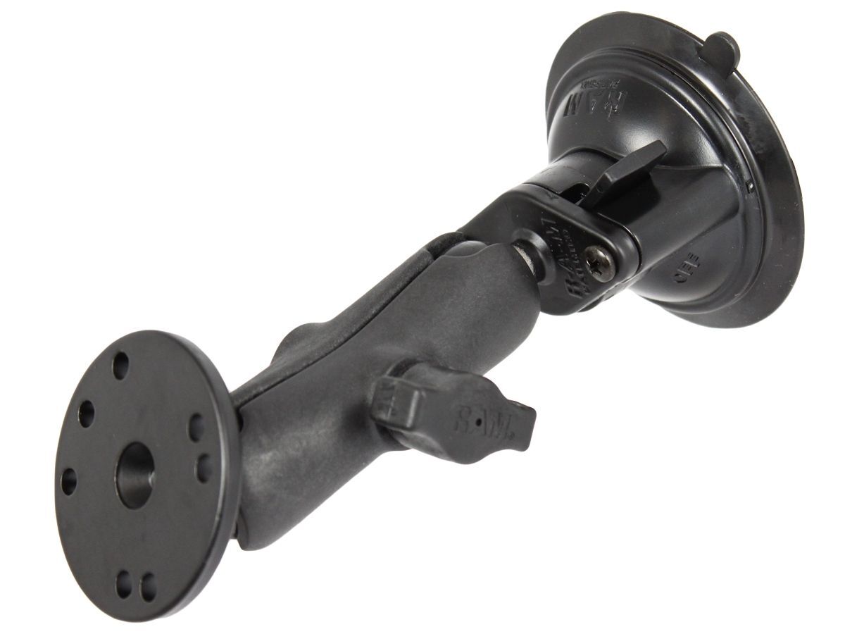 RAM Mounts Verbundstoff/Aluminium Saugfuss-Set mit AMPS-Anbindung - mittlerer Verbindungsarm, Diamond-Basisplatte (Aluminium, Trapez), runde Basisplat