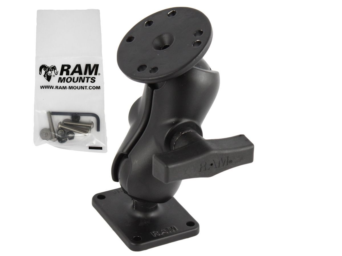 RAM Mounts Aufbau-Set für Excalibur Systeme - rechteckige Basisplatte, kurzer Verbindungsarm, runde Basisplatte (AMPS), Schrauben-Set, C-Kugel (1,5 Zo