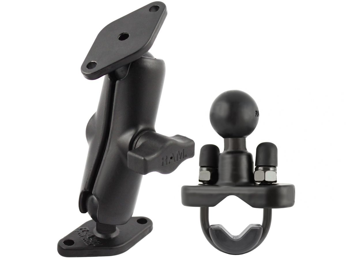 RAM Mounts Aufbau-Set - B-Kugel (1 Zoll) - 2x Diamond (Trapez) Basisplatte (2-Loch AMPS) - Mittlerer Verbindungsarm (ca. 94,74 mm) - U-Bügel Klemmbasis (Verzinkt - Bis 31,75 mm Durchmesser)