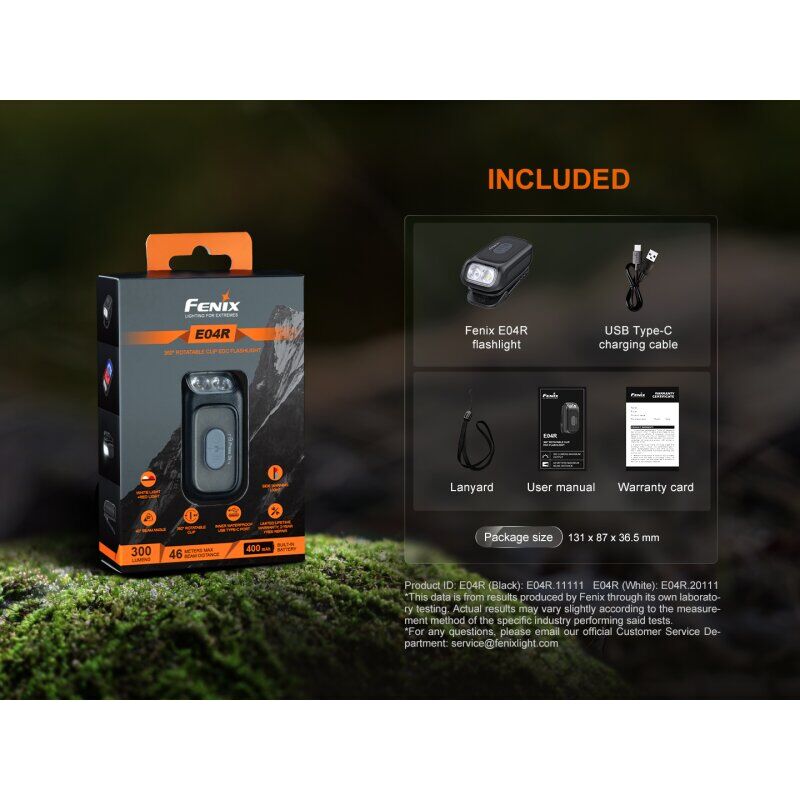 Fenix E04R 360° drehbare Clip-EDC-Taschenlampe (schwarz)
