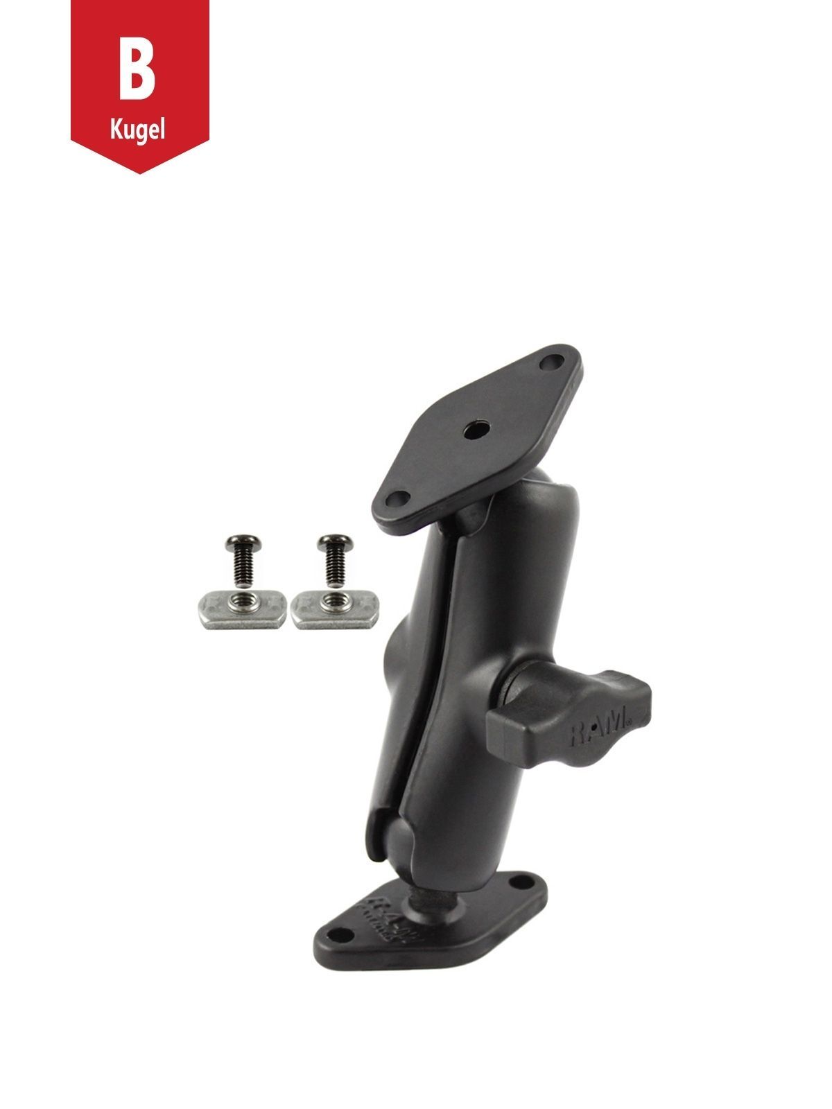 RAM Mounts Aufbau-Set - B-Kugel (1 Zoll) - 2x Diamond (Trapez) Basisplatten (2-Loch AMPS) - Mittlerer Verbindungsarm (ca. 94,74 mm) - Schrauben-Set (3/8“) für Flachmontage