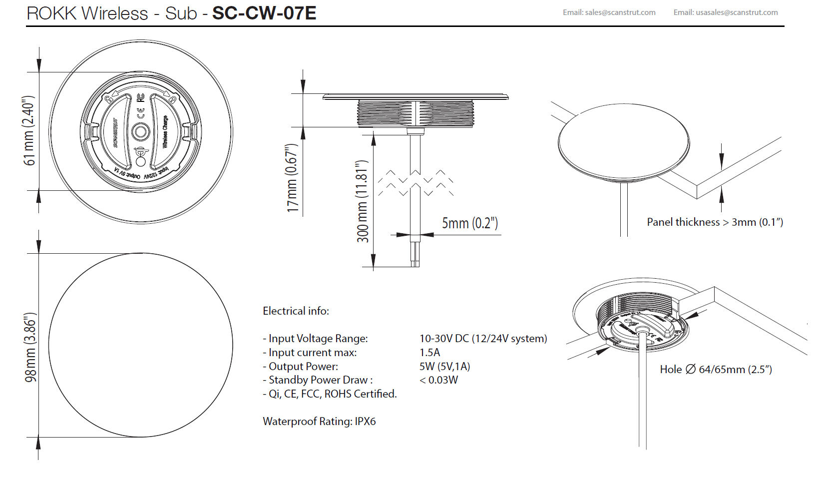 Scanstrut ROKK Wireless QI-Ladegerät SC-CW-07E Unterbau