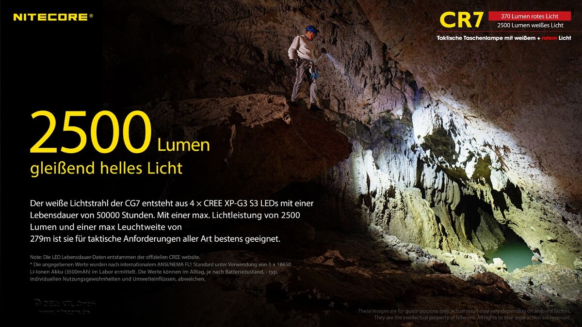 Nitecore Chameleon CR7 - 2500 Lumen Weißlicht, 370 Lumen rotes Licht