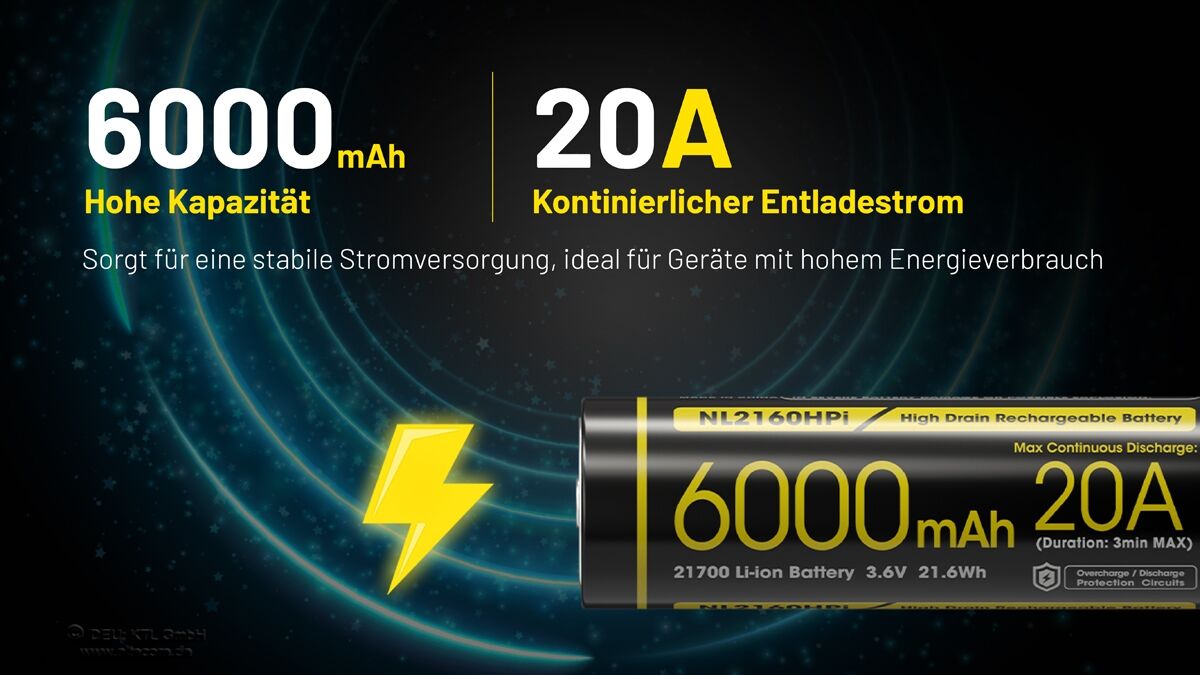 Nitecore LI-Ion Akku 21700, 6000mAH, NL2160HPI