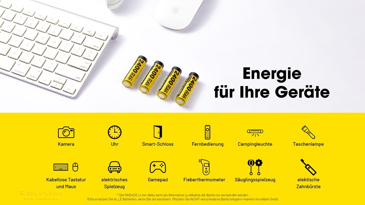Nitecore Li-Ion Akku, 1,5V, USB-C, 2400mAh, 4er