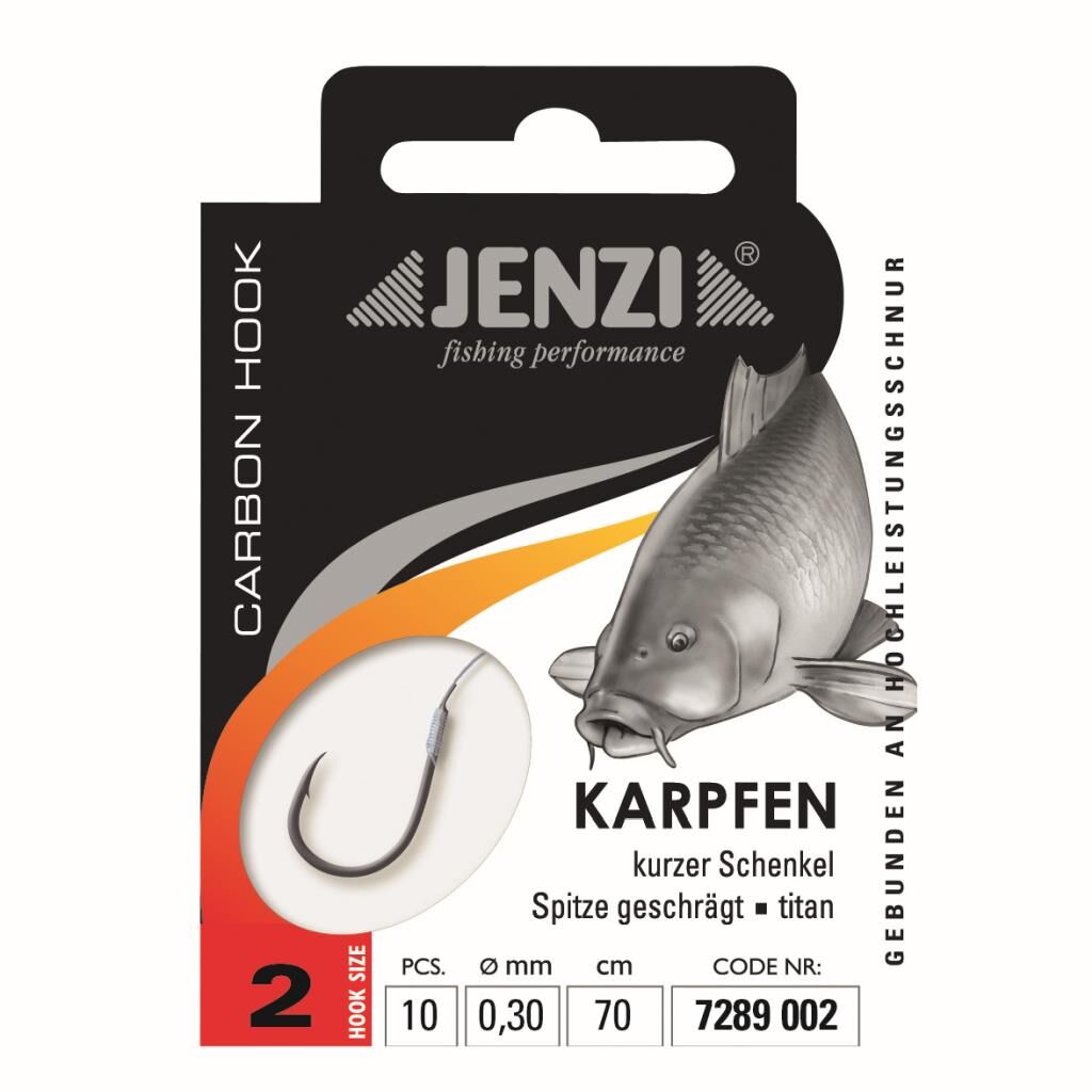 Jenzi Zielfisch-Haken, Karpfenhaken, Gebunden, Größe 2, 0,30 mm, 70 cm
