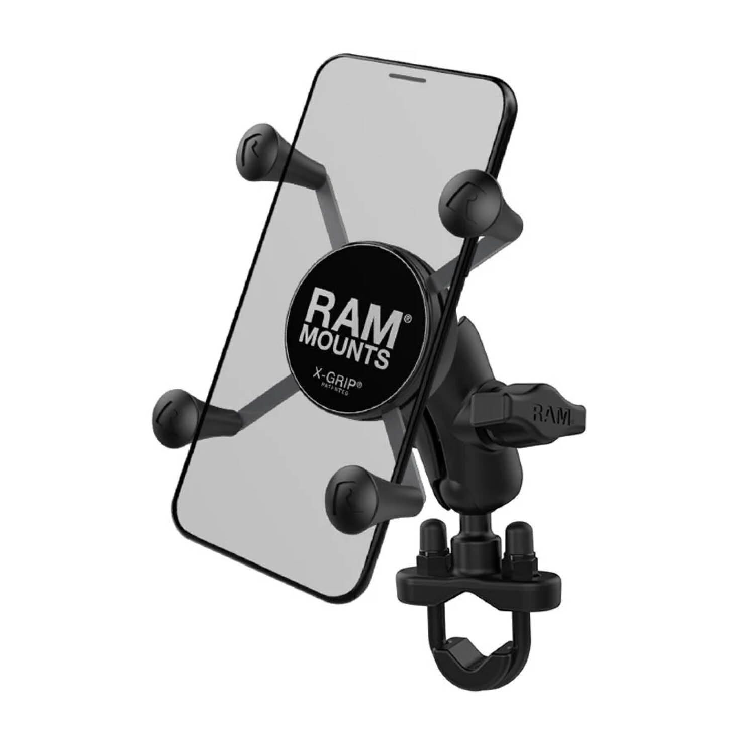RAM Mounts X-Grip Lenker-Halterung für Smartphones - Bis 82,55 mm Breite - Kurzer Verbindungsarm - U-Bügel Basis (Durchmesser 12,7 mm bis 31,75 mm) - B-Kugel (1 Zoll)