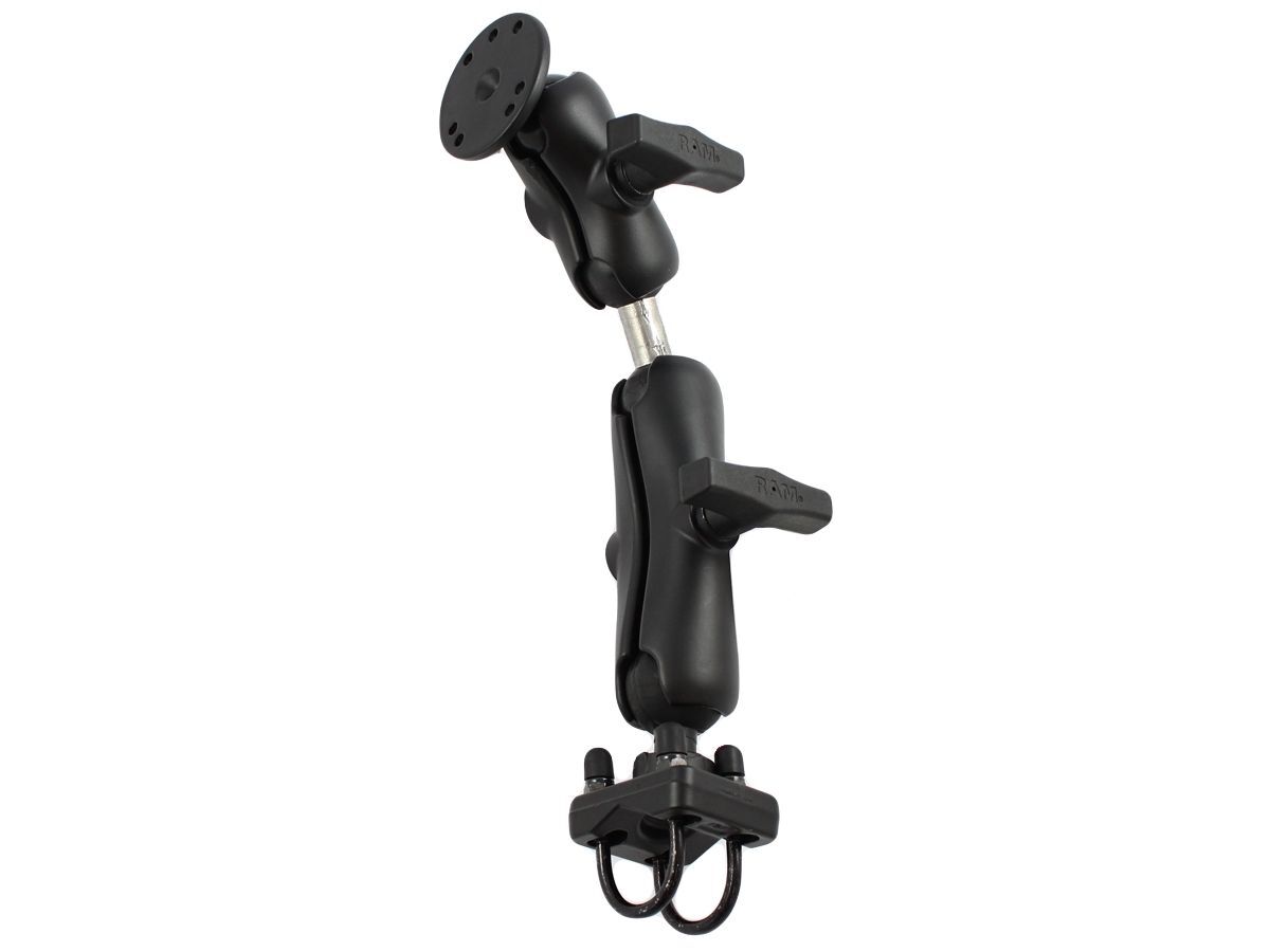 RAM Mounts Set für Lenker/Rohre - Doppel-Klemmschelle, mittlerer Verbindungsarm, Doppelkugel-Adapter, kurzer Verbindungsarm, runde Basisplatte (AMPS),