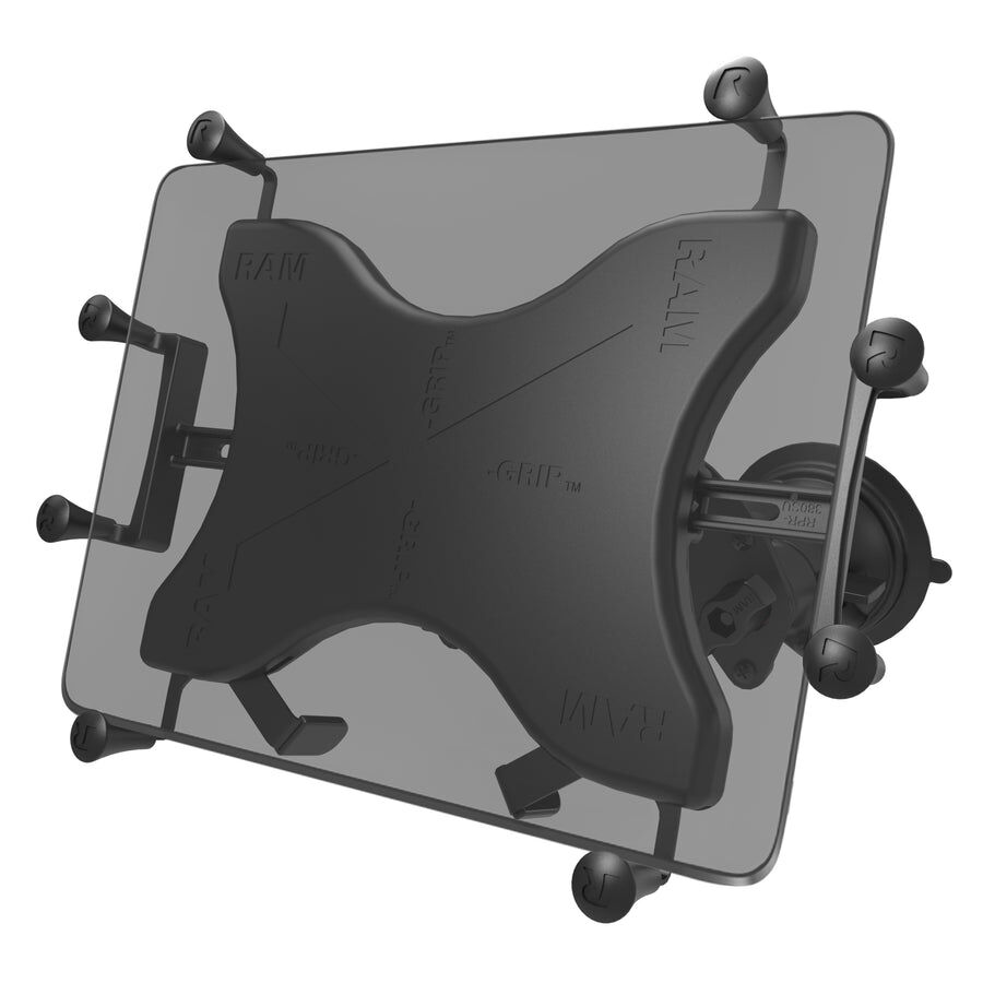RAM Mounts X-Grip Doppel-Saugfuß-Halterung (Gewölbte Oberflächen) für 9-11 Zoll Tablets - Runde Basiskugel - Kurzer Verbindungsarm - Saugfuß mit Trapez Basiskugel - B-Kugel (1 Zoll) - Schrauben-Set