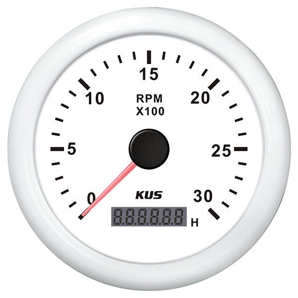 KUS Drehzahlmesser mit Betriebsstundenzähler f.Dieselmot. 0-3000U/min 0,5-250 12/24V D=85mm weiß