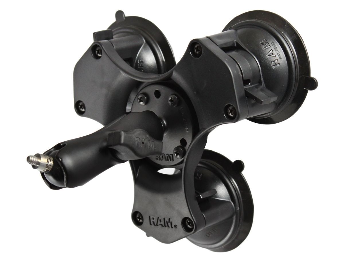 RAM Mounts Triple-Saugfuss-Halterung für Kameras - mittlerer Verbindungsarm, runde Basisplatte (AMPS), Kugel mit 1/4"-20 Gewindestift, B-Kugel (1 Zoll