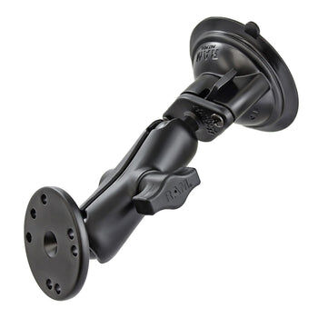 RAM Mounts Saugfuss-Set mit AMPS-Anbindung - B-Kugel (1 Zoll), Diamond-Basisplatte (Trapez), mittlerer Verbindungsarm, runde Basisplatte