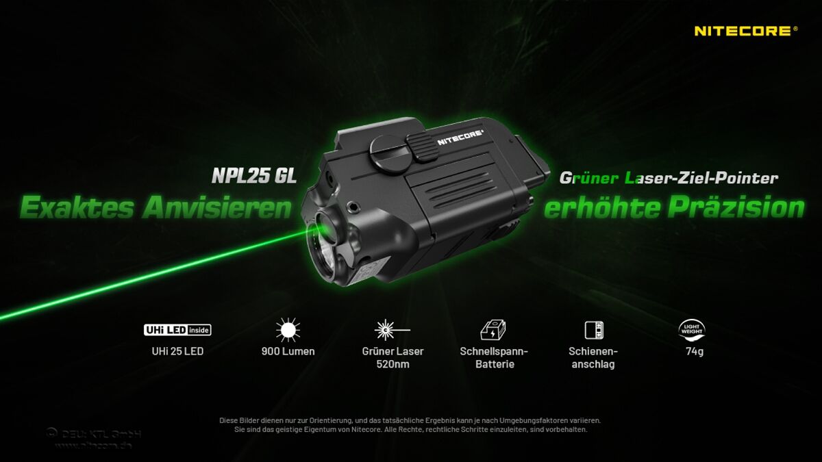 Nitecore Waffenleuchte NPL25 mit grünem Laser