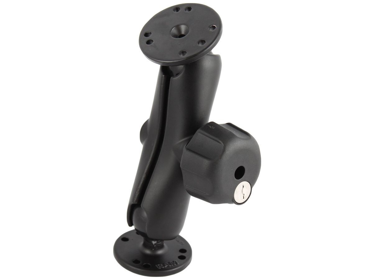 RAM Mounts Aufbau-Set - 2x runde Basisplatte (AMPS), mittlerer Verbindungsarm mit Schloß, C-Kugel (1,5 Zoll), im Polybeutel