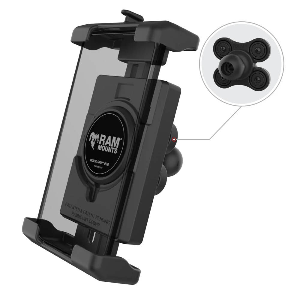 RAM Mounts Quick-Grip Pro XL Universalhalterung für Smartphones - Mit Vibrationsdämpfung (B-Kugel - 1 Zoll) - Bis 88,9 mm Breite - Mag-Safe Kompatible - Schrauben-Set