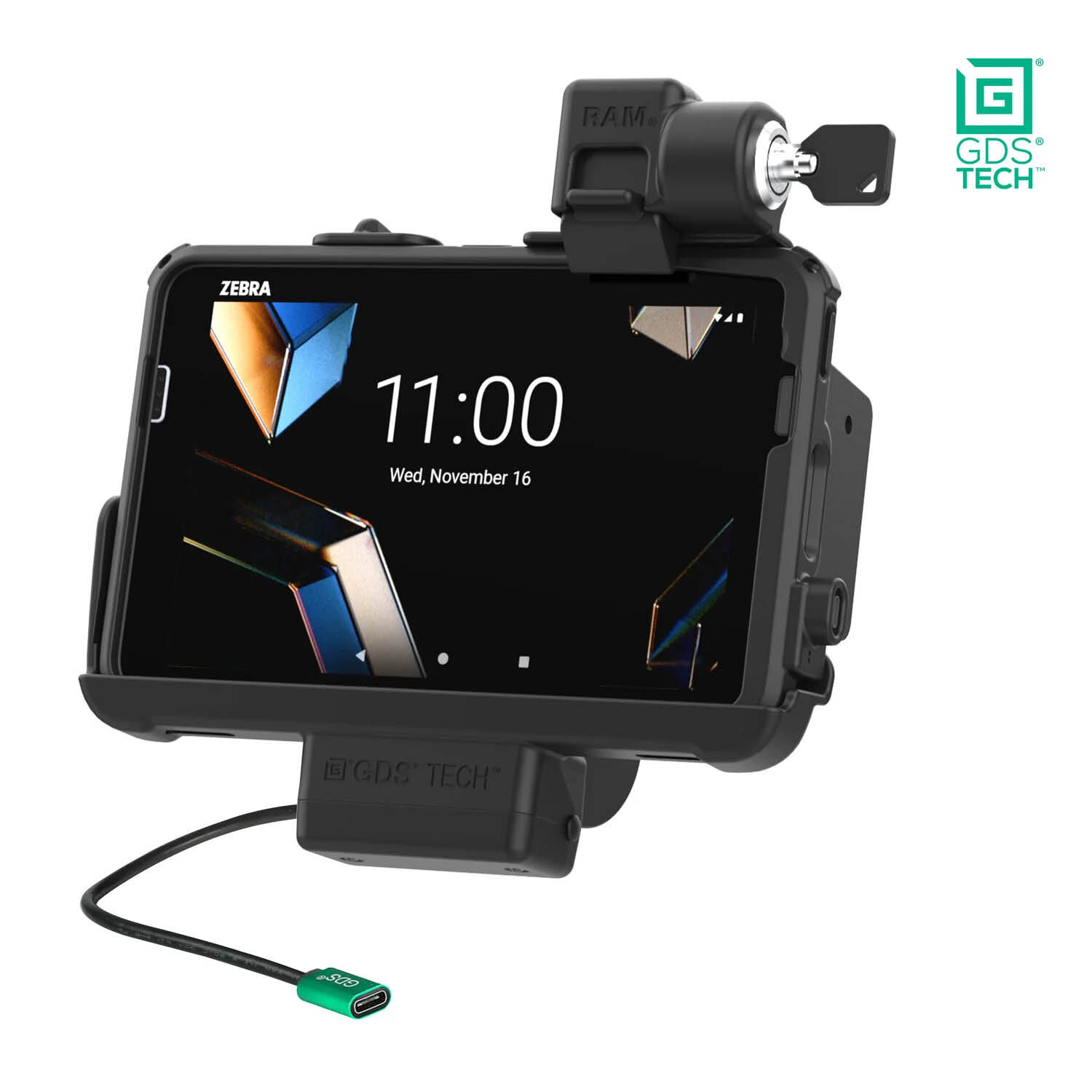 RAM Mounts GDS Form-Fit Halteschale (Schlüsselverriegelung) für Zebra ET40 & ET45 (8") Tablets in IntelliSkin Schutzhülle - USB-C-Anschluss