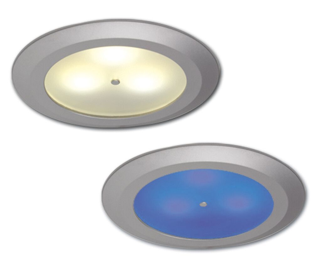 LED-Einbauleuchte EB12-3 MASTER, chrom-matt, blau/warmw. umschaltbar, 9-32V DC, max. 3W, mit Dimmer