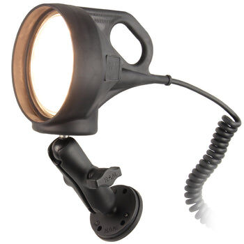 RAM Mounts Spotlight mit Aufbau-Halterung (inkl. Magnetbasis) - runde Baisplatte (AMPS), mittlerer Verbindungsarm, B-Kugel (1 Zoll), gewendeltes Kabel