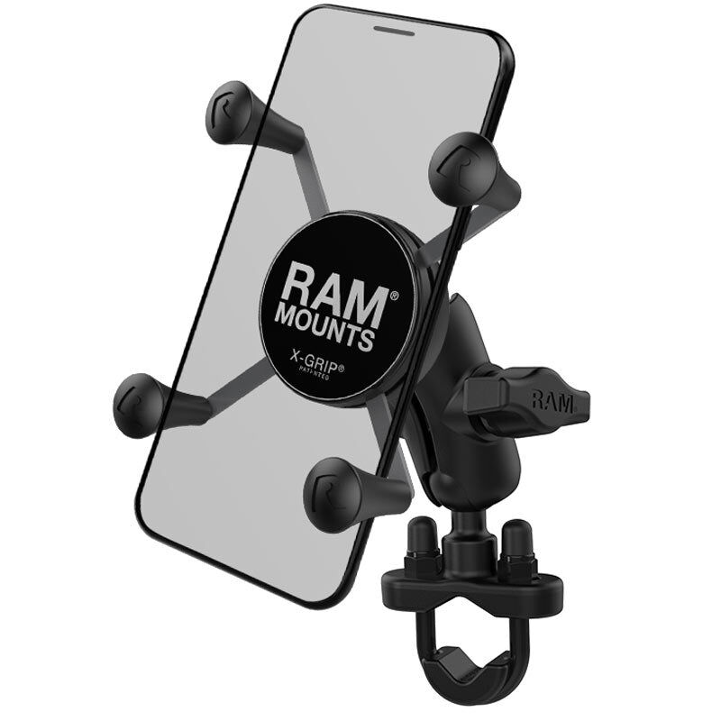 RAM Mounts X-Grip Lenker-Halterung für Smartphones - Bis 82,55 mm Breite - Kurzer Verbindungsarm - U-Bügel Basis (Durchmesser 12,7 mm bis 31,75 mm) - B-Kugel (1 Zoll)