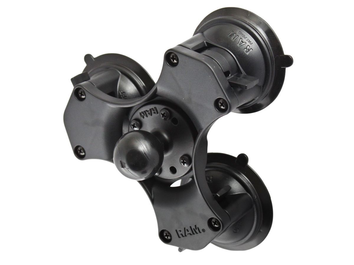 RAM Mounts Triple-Saugfuss mit runder Basisplatte (AMPS) - jeweils Drehverschluss, nicht montiert, Kunststoffplatte, C-Kugel (1,5 Zoll), im Polybeutel