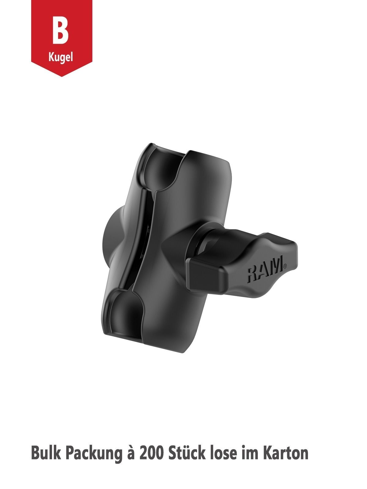 RAM Mounts Verbindungsarm kurz (ca. 60 mm) für B-Kugeln (1 Zoll) - Bulk Packung à 200 Stück (lose im Karton)