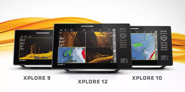 Humminbird Xplore Serie mit den Echolot Modellen Xplore 9, Xplore 12 und Xplore 10 nebeneinander aufgereiht.