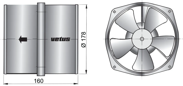 Extraction ventilator 12 V, Ø 178 mm (7")