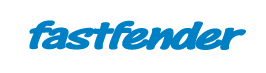 Das blaue Markenlogo von Fastfender in einer geschwungenen Kursivschrift auf weißem Grund.