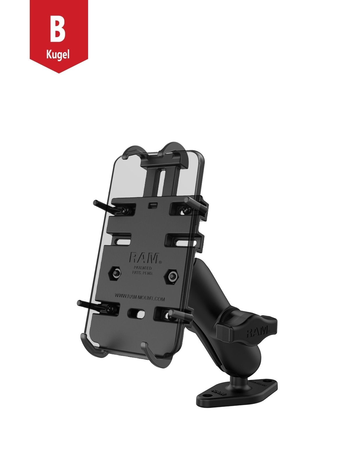 RAM Mounts Universal Aufbau-Halterung - B-Kugel (1 Zoll), mit Diamond-Basisplatte (Trapez), Universal-Halteschale