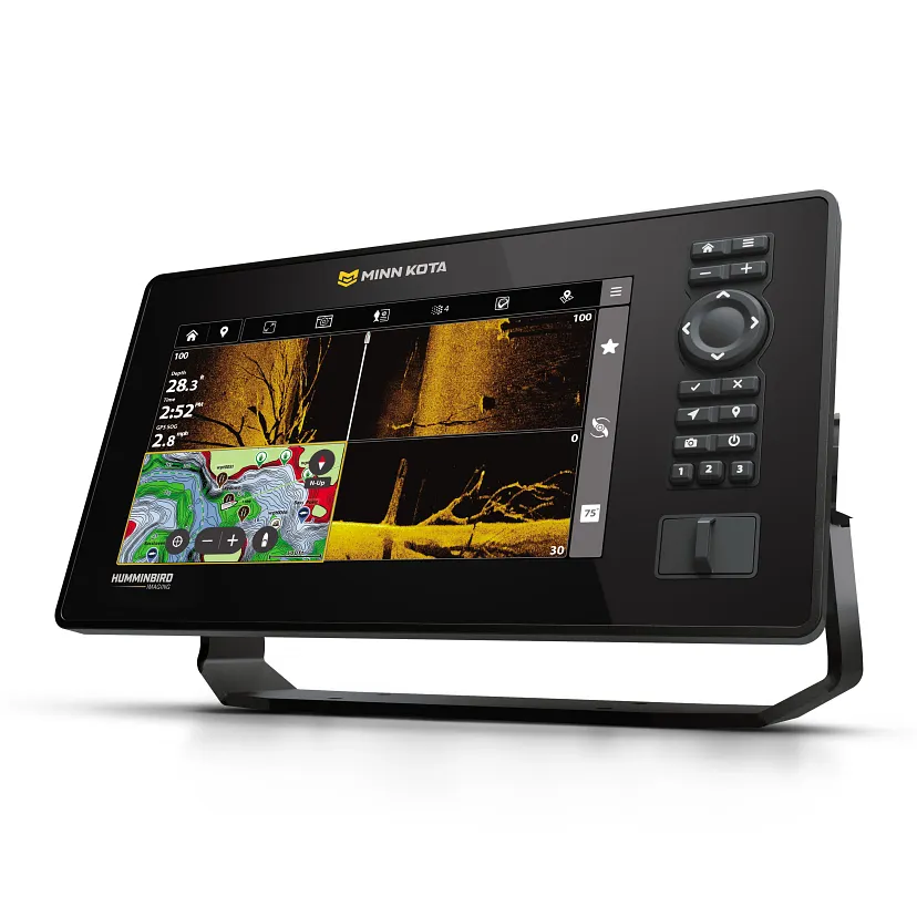 Minn Kota X9 Echolot mit 9.0 Zoll Bildschirm aus der XPLORE-Serie auf Halterung.